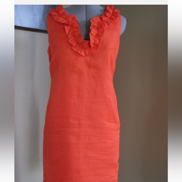 Kate Spade Linen Dress Women’s Size 4 Ruffle V-neck Sleeveless Lined Apricot - Picture 1 of 6